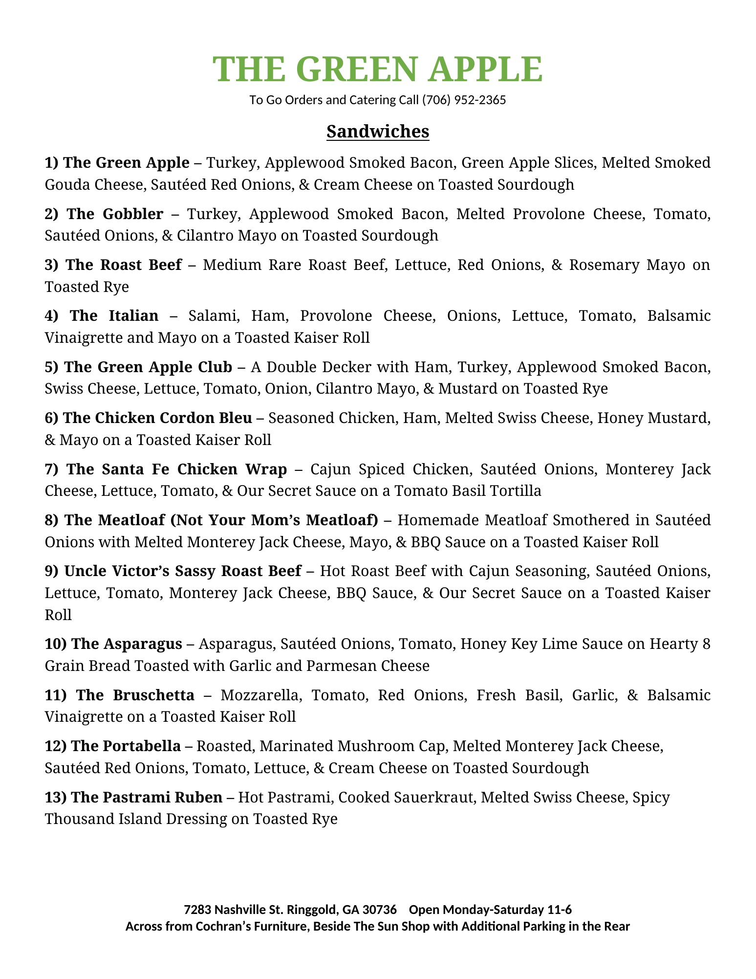 Original Green Apple menu, page 1