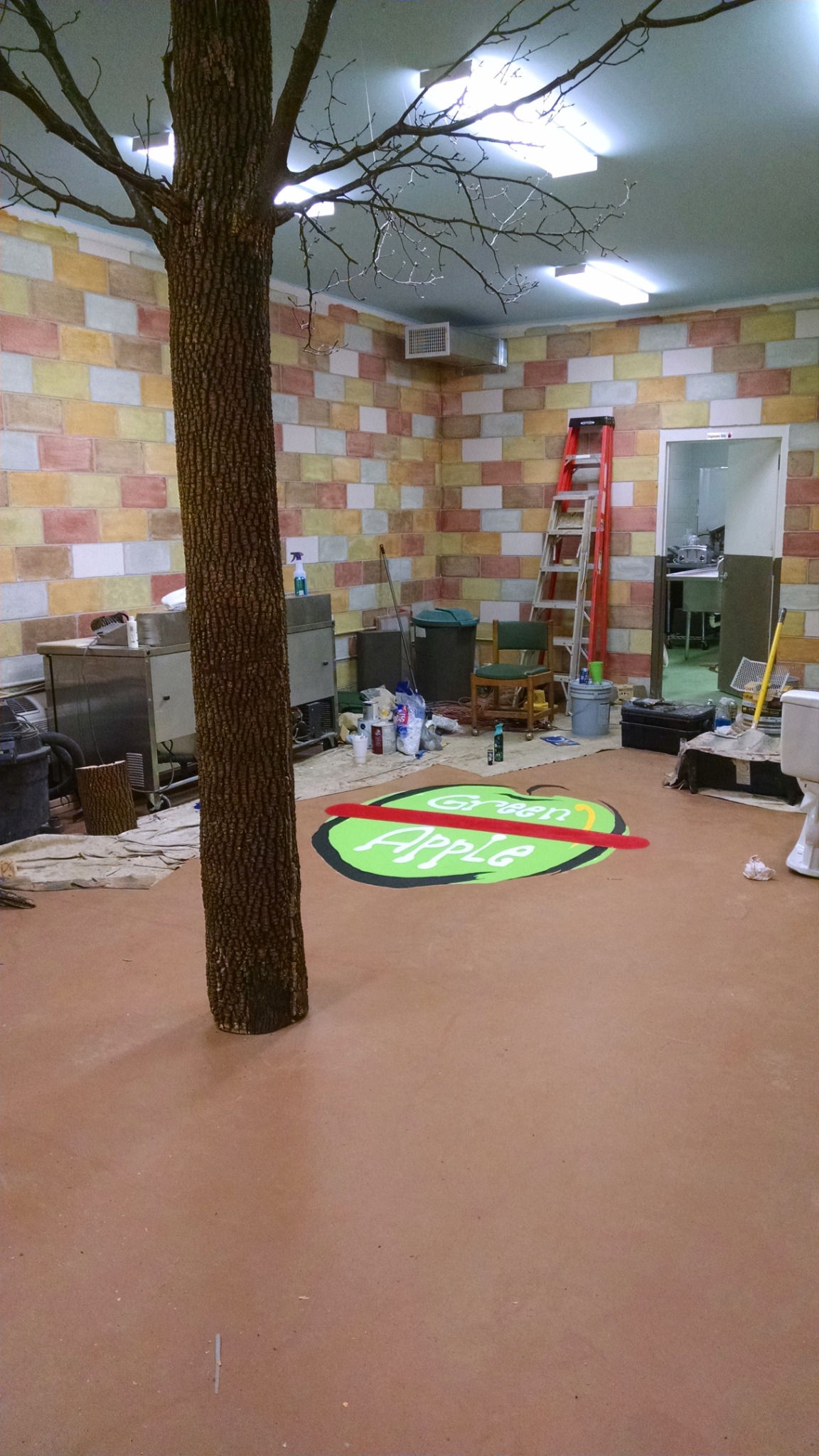 Restaurant buildout and floor logo